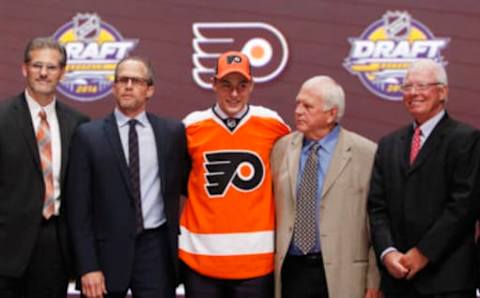 Jun 24, 2016; Buffalo, NY, USA; German Rubtsov poses for a photo after being selected as the number twenty-two overall draft pick by the Philadelphia Flyers in the first round of the 2016 NHL Draft at the First Niagra Center. Mandatory Credit: Timothy T. Ludwig-USA TODAY Sports