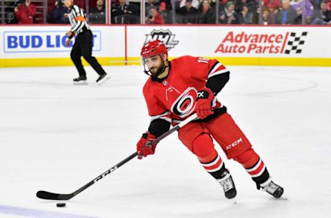 RALEIGH, NORTH CAROLINA – FEBRUARY 25: Vincent Trocheck #16 of the Carolina Hurricanes in action against the Dallas Stars during a game at PNC Arena on February 25, 2020 in Raleigh, North Carolina. (Photo by Grant Halverson/Getty Images)