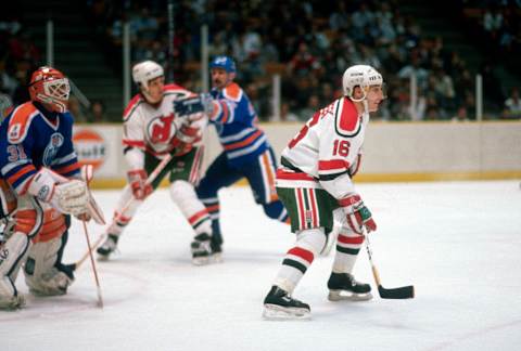 Pat Verbeek #16 of the New Jersey Devils. (Photo by Focus on Sport/Getty Images)