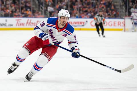 EDMONTON, AB – MARCH 11: Chris Kreider #20 of the New York Rangers skates against the Edmonton Oilers during the first period at Rogers Place on March 11, 2019 in Edmonton, Alberta, Canada. (Photo by Codie McLachlan/Getty Images)