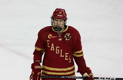 Flyers prospect Cutter Gauthier in action for Boston College. (Photo by Richard T Gagnon/Getty Images)