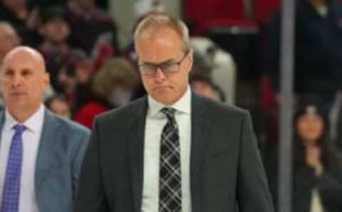 Dec 30, 2022; Raleigh, North Carolina, USA; Florida Panthers head coach Paul Maurice comes off the ice after the game against the Carolina Hurricanes at PNC Arena. Mandatory Credit: James Guillory-USA TODAY Sports