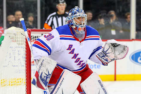 NEWARK, NJ – DECEMBER 21: New York Rangers goalie Henrik Lundqvist (30) during the second period of the National Hockey League game between the New Jersey Devils and the New York Rangers on December 21, 2017, at the Prudential Center in Newark, NJ. (Photo by Rich Graessle/Icon Sportswire via Getty Images)