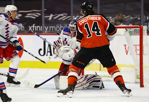 New York Rangers goalie Igor Shesterkin (31) reaches for a loose puck in the second period. Credit: Kyle Ross-USA TODAY Sports