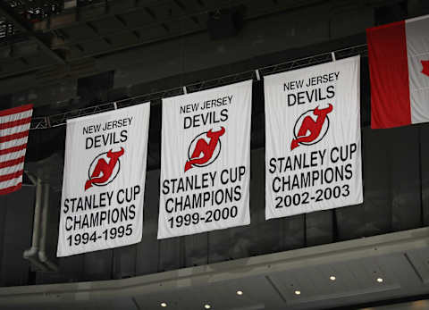 New Jersey Devils Stanley Cup banners (Photo by Bruce Bennett/Getty Images)