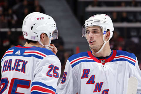 Libor Hajek #25 and Brady Skjei #76 of the New York Rangers (Photo by Jana Chytilova/Freestyle Photography/Getty Images)