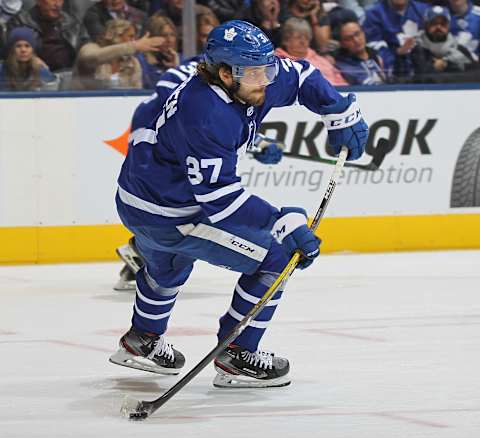 Timothy Liljegren #37 of the Toronto Maple Leafs  (Photo by Claus Andersen/Getty Images)