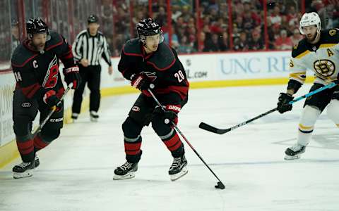 RALEIGH, NC – MAY 16: Sebastian Aho #20 (Photo by Gregg Forwerck/NHLI via Getty Images)