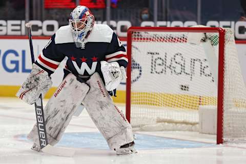 Goalie Vitek Vanecek #41 of the Washington Capitals. (Photo by Patrick Smith/Getty Images)