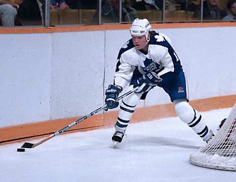 TORONTO, ON – NOVEMBER 1: Gary Leeman #11 of the Toronto Maple Leafs skates against the Detroit Red Wings during NHL game action on November 1, 1986 at Maple Leaf Gardens in Toronto, Ontario, Canada. (Photo by Graig Abel/Getty Images)