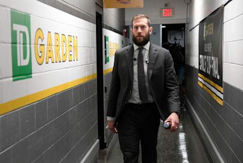 BOSTON, MA – JUNE 6: David Backes #42 of the Boston Bruins arrives prior to the start of the game against the St Louis Blues during Game Five of the 2019 NHL Stanley Cup Final at the TD Garden on June 6, 2019 in Boston, Massachusetts. (Photo by Brian Babineau/NHLI via Getty Images)