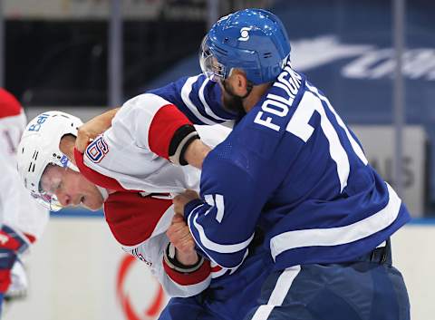 TORONTO, ON – MAY 20: Corey Perry #94 of the Montreal Canadiens fights Nick Foligno #71 of the Toronto Maple Leafs  . (Photo by Claus Andersen/Getty Images)