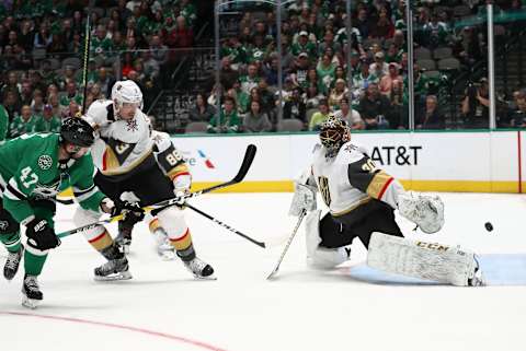 DALLAS, TEXAS – NOVEMBER 25: Alexander Radulov #47 of the Dallas Stars scores a goal against Malcolm Subban #30 of the Vegas Golden Knights in the third period at American Airlines Center on November 25, 2019 in Dallas, Texas. (Photo by Ronald Martinez/Getty Images)