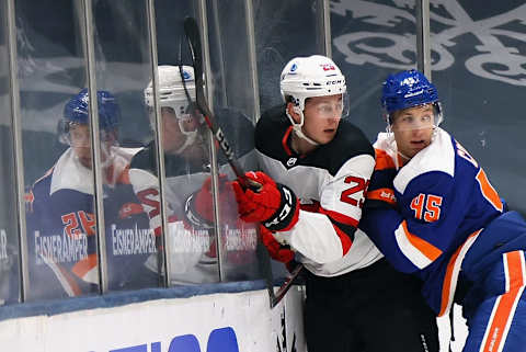 Nolan Foote #25 of the New Jersey Devils. (Photo by Bruce Bennett/Getty Images)