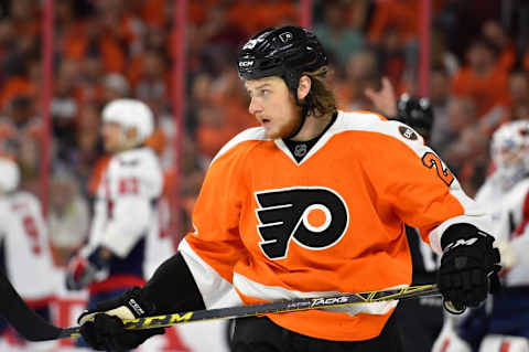 Apr 24, 2016; Philadelphia, PA, USA; Philadelphia Flyers center Ryan White (25) during the second period against the Washington Capitals in game six of the first round of the 2016 Stanley Cup Playoffs at Wells Fargo Center. Mandatory Credit: Derik Hamilton-USA TODAY Sports