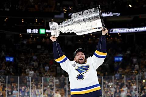 David Perron #57 of the St. Louis Blues. (Photo by Patrick Smith/Getty Images)