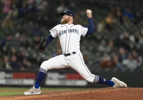 Sep 27, 2021; Seattle, Washington, USA; Seattle Mariners relief pitcher Sean Doolittle (62) delivers against the Oakland Athletics during the seventh inning at T-Mobile Park. Mandatory Credit: Stephen Brashear-USA TODAY Sports