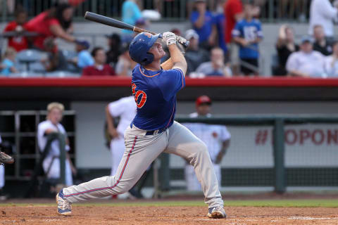 KISSIMMEE, FL – JUL 21: Peter Allonso of the Mets at bat during the Florida State League game between the St. Lucie Mets and the Florida Fire Frogs on July 21, 2017, at Osceola County Stadium in Kissimmee, FL. (Photo by Cliff Welch/Icon Sportswire via Getty Images)