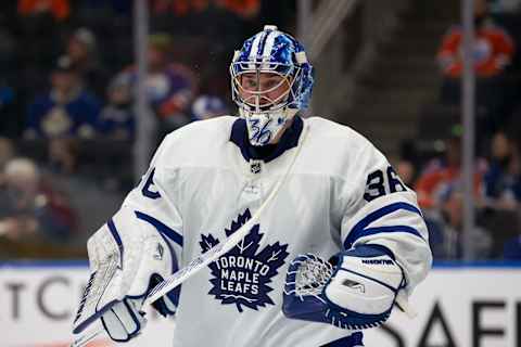 EDMONTON, AB – DECEMBER 14: Goaltender Jack Campbell #36 of the Toronto Maple Leafs  . (Photo by Codie McLachlan/Getty Images)