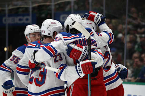 The New York Rangers celebrate a goal by Kaapo Kakko (Photo by Ronald Martinez/Getty Images)