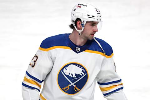 Feb 13, 2022; Montreal, Quebec, CAN; Buffalo Sabres defenseman Mattias Samuelsson (23) during the warm-up session before the game against Montreal Canadiens at Bell Centre. Mandatory Credit: Jean-Yves Ahern-USA TODAY Sports