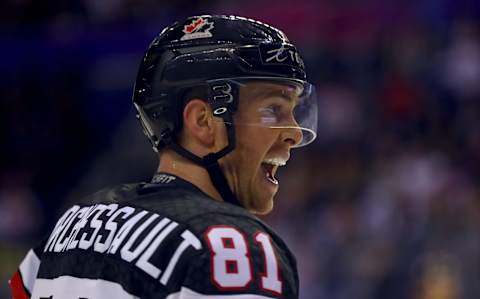 KOSICE, SLOVAKIA – MAY 13: Jonathan Marchessault of Canada reacts during the 2019 IIHF Ice Hockey World Championship Slovakia group A game between Slovakia and Canada at Steel Arena on May 13, 2019 in Kosice, Slovakia. (Photo by Martin Rose/Getty Images)