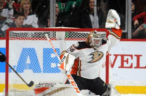 NHL Power Rankings: Anaheim Ducks goalie John Gibson (36) makes a glove save during the first period against the Minnesota Wild at Xcel Energy Center. The Ducks won 1-0. Mandatory Credit: Marilyn Indahl-USA TODAY Sports