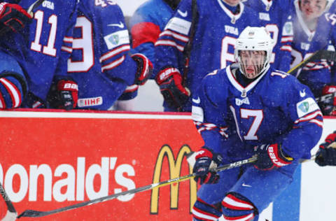 BUFFALO, NY – DECEMBER 29: Kailer Yamamoto #17 of United States during the IIHF World Junior Championship at New Era Field against Canada on December 29, 2017 in Buffalo, New York. The United States beat Canada 4-3. (Photo by Kevin Hoffman/Getty Images)