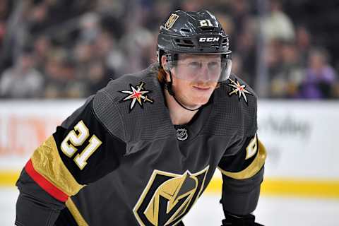 LAS VEGAS, NEVADA – NOVEMBER 23: Cody Eakin #21 of the Vegas Golden Knights skates during the first period against the Edmonton Oilers at T-Mobile Arena on November 23, 2019 in Las Vegas, Nevada. (Photo by Jeff Bottari/NHLI via Getty Images)