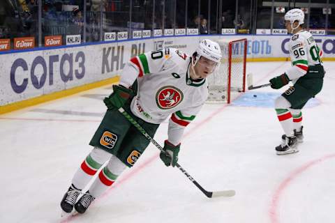 SAINT PETERSBURG, RUSSIA – 2023/02/03: Ak Bars Hockey Club player, Dmitry Voronkov (No.10) seen in action during the Kontinental Hockey League, regular season KHL 2022 – 2023 between SKA Saint Petersburg and Ak Bars Kazan at the Ice Sports Palace.(Final score; SKA Saint Petersburg 7:4 Ak Bars Kazan). (Photo by Maksim Konstantinov/SOPA Images/LightRocket via Getty Images)