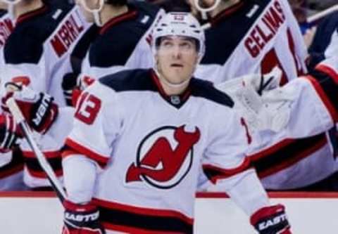 Nov 22, 2015; Vancouver, British Columbia, CAN; New Jersey Devils forward Mike Cammalleri (13) against the Vancouver Canucks at Rogers Arena. Mandatory Credit: Bob Frid-USA TODAY Sports