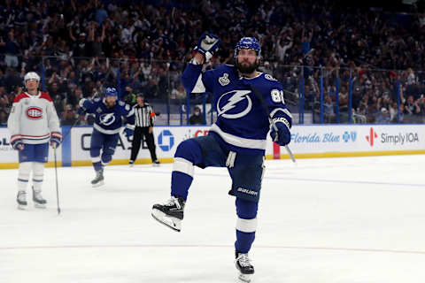 Nikita Kucherov #86 of the Tampa Bay Lightning. (Photo by Mike Carlson/Getty Images)