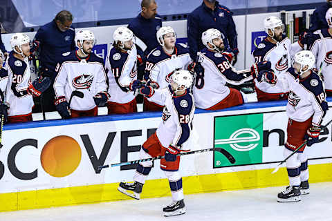 Oliver Bjorkstrand #28 of the Columbus Blue Jackets (Photo by Elsa/Getty Images)