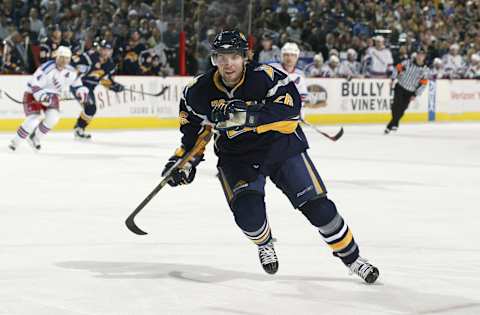 BUFFALO, NY – APRIL 27: Thomas Vanek #26 of the Buffalo Sabres skates against the New York Rangers during Game 2 of the 2007 Eastern Conference Semifinals on April 27, 2007 at HSBC Arena in Buffalo, New York. The Sabres defeated the Rangers 3-2. (Photo by Rick Stewart/Getty Images)