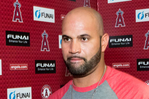 ANAHEIM, CA – AUGUST 09: Albert Pujjols attends the Strike Out Slavery Press Conference at Angel Stadium on August 9, 2018 in Anaheim, California. (Photo by Greg Doherty/Getty Images)