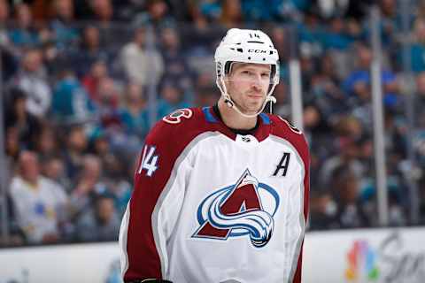 SAN JOSE, CA – APRIL 05: Blake Comeau #14 of the Colorado Avalanche looks on during the game against the San Jose Sharks at SAP Center on April 5, 2018 in San Jose, California. (Photo by Rocky W. Widner/NHL/Getty Images) *** Local Caption *** Blake Comeau