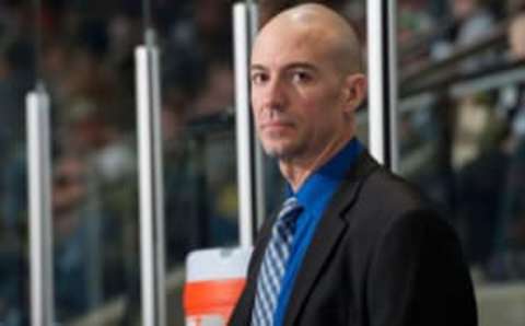 KELOWNA, CANADA – FEBRUARY 25: Ryan Huska, head coach of the Kelowna Rockets stands on the bench against the Prince George Cougars on February 25, 2014 at Prospera Place in Kelowna, British Columbia, Canada. (Photo by Marissa Baecker/Getty Images)