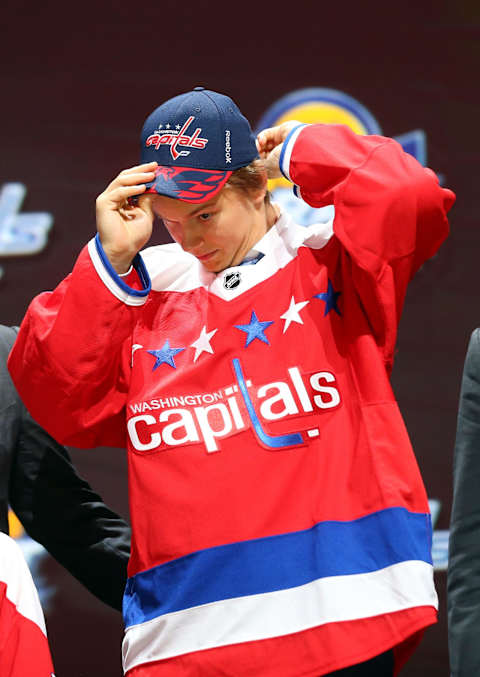 SUNRISE, FL – JUNE 26: Ilya Samsonov poses after being selected 22th overall by of the Washington Capitals in the first round of the 2015 NHL Draft at BB&T Center on June 26, 2015 in Sunrise, Florida. (Photo by Bruce Bennett/Getty Images)