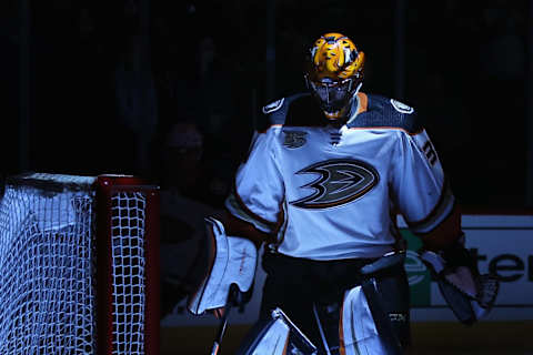 GLENDALE, ARIZONA – MARCH 14: Goaltender Ryan Miller #30 of the Anaheim Ducks on the ice before the start of the NHL game against the Arizona Coyotes at Gila River Arena on March 14, 2019 in Glendale, Arizona. (Photo by Christian Petersen/Getty Images)