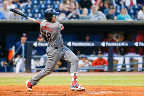 TOLEDO, OH – JULY 19: Lehigh Valley IronPigs first baseman Joey Menesses (38) at bat during a regular season game between the Lehigh Valley IronPigs and the Toledo Mud Hens on July 19, 2018 at Fifth Third Field in Toledo, Ohio. (Photo by Scott W. Grau/Icon Sportswire via Getty Images)