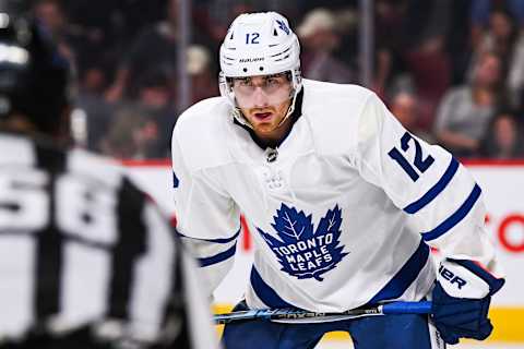 MONTREAL, QC – SEPTEMBER 23: Toronto Maple Leafs center Matt Read (12) waits for a faceoff during the Toronto Maple Leafs versus the Montreal Canadiens preseason game on September 23, 2019, at Bell Centre in Montreal, QC (Photo by David Kirouac/Icon Sportswire via Getty Images)