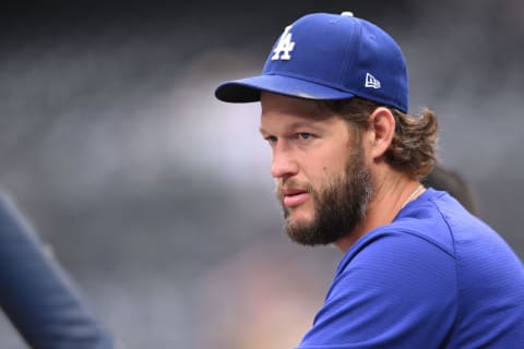 Oct 14, 2022; San Diego, California, USA; Los Angeles Dodgers starting pitcher Clayton Kershaw (22) before the game against the San Diego Padres during game three of the NLDS for the 2022 MLB Playoffs at Petco Park. Mandatory Credit: Orlando Ramirez-USA TODAY Sports