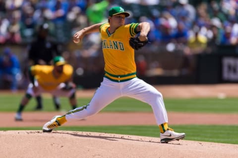 Aug 6, 2016; Oakland, CA, USA; Oakland Athletics starting pitcher 