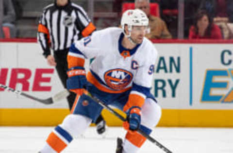 DETROIT, MI – APRIL 07: John Tavares #91 of the New York Islanders follows the play against the Detroit Red Wings during an NHL game at Little Caesars Arena on April 7, 2018 in Detroit, Michigan. The Islanders defeated the Wings 4-3 in overtime. (Photo by Dave Reginek/NHLI via Getty Images) *** Local Caption *** John Tavares