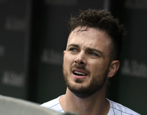 CHICAGO, IL – SEPTEMBER 28: Kris Bryant #17 of the Chicago Cubs in the dugout after hitting a home run against the St. Louis Cardinals on September 28, 2018 at Wrigley Field in Chicago, Illinois. The Cubs won 8-4. (Photo by David Banks/Getty Images)