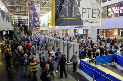 Nov 5, 2015; Buffalo, NY, USA; Fans enter through security at First Niagara Center before a game between the Buffalo Sabres and the Tampa Bay Lightning. Mandatory Credit: Timothy T. Ludwig-USA TODAY Sports