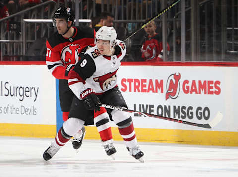 Clayton Keller #9 of the Arizona Coyotes (Photo by Bruce Bennett/Getty Images)