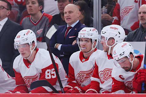 Derek Lalonde. Head coach of the Detroit Red Wings. (Photo by Michael Reaves/Getty Images)