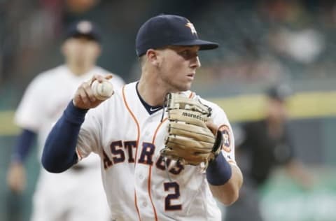 Aug 4, 2016; Houston, TX, USA; Houston Astros third baseman Alex Bregman (2) fields a Toronto Blue Jays grounder for an out in the fourth inning at Minute Maid Park. Mandatory Credit: Thomas B. Shea-USA TODAY Sports