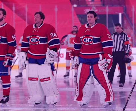 Jan 28, 2021; Montreal, Quebec, CAN; Montreal Canadiens Jake Allen and Carey Price Mandatory Credit: Eric Bolte-USA TODAY Sports